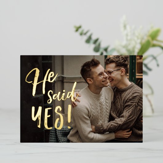 同氏によると、Yesゲイ婚約発表のゴールドフォイル 箔招待状 (立ち正面)