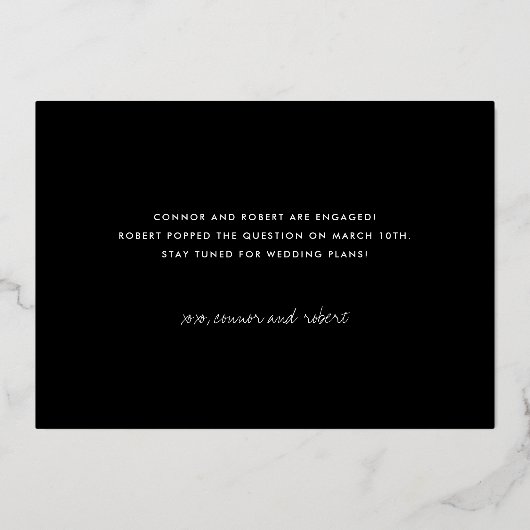 同氏によると、Yesゲイ婚約発表のゴールドフォイル 箔招待状 (裏面)