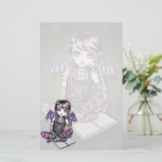 "同盟国"のEmoの学校の女の子の妖精の芸術の文房具 便箋 (スタンド正面)