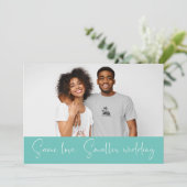 同等の愛 小規模な結婚式 ダウングレード 写真 ティール 案内状 (スタンド正面)