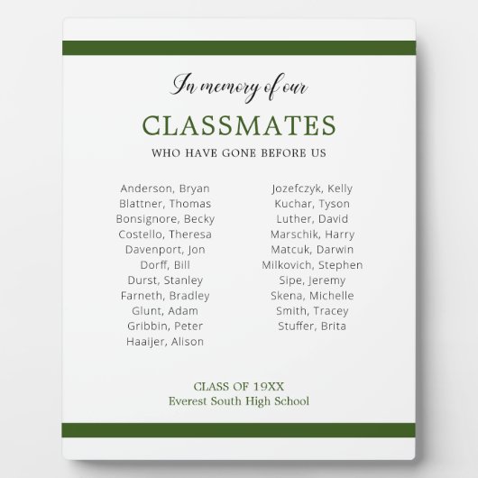 同級生の名前を思い出す濃い緑 フォトプラーク (正面)