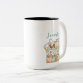 名おもしろいパーソナライズされた名シーストレス裁縫中毒者 ツートーンマグカップ (正面右)