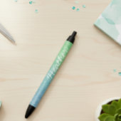 名かわいらしグラデーションパーソナライズされたグリッター青い緑 黒ボールペン