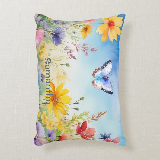 名かわいらし前の水色の蝶 アクセントクッション (正面(垂直))