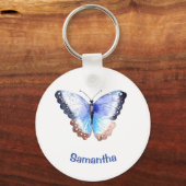 名かわいらし前の水色の蝶 キーホルダー (正面)