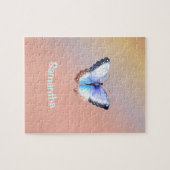 名かわいらし前の水色の蝶 ジグソーパズル (横)