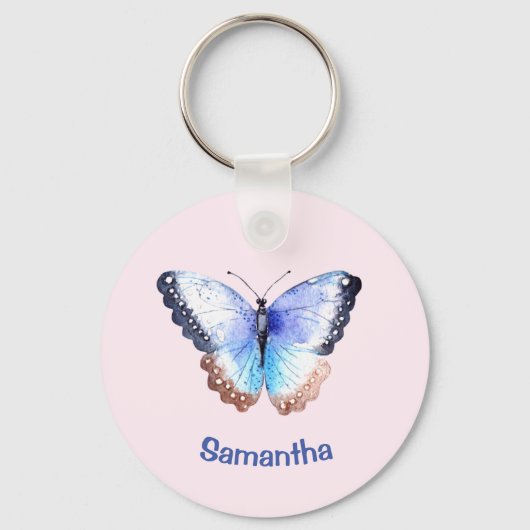 名かわいらし前の電話番号を持つ水彩蝶 キーホルダー (正面)