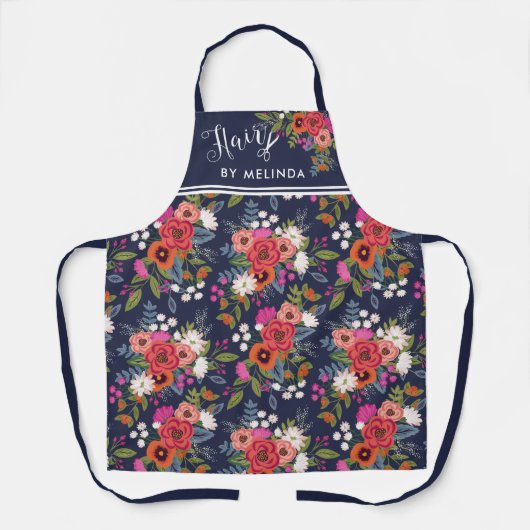 名かわいらし前別の房法花柄 エプロン (正面)