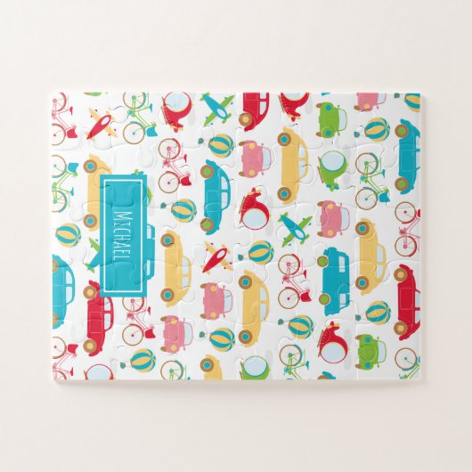 名の付いた小さな少年の車のパターン ジグソーパズル (横)