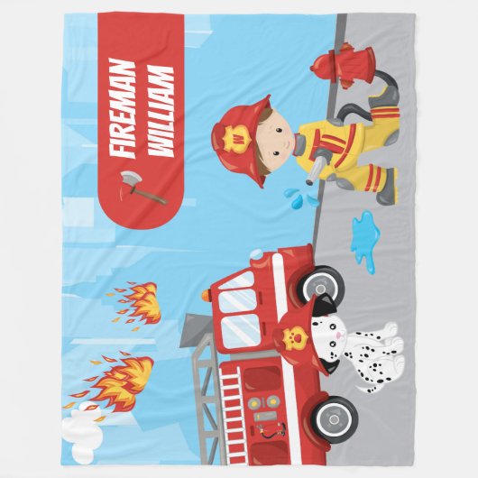 名の付いた少年の漫画の消防士 フリースブランケット (正面)