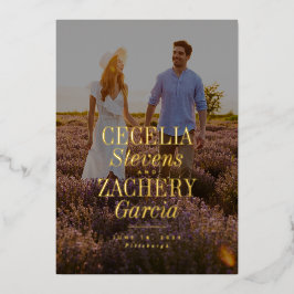 名はっきりしたモダンユニーク名photo save date 箔招待状