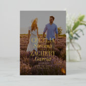 名はっきりしたモダンユニーク名photo save date 箔招待状 (立ち正面)