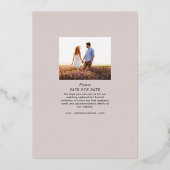 名はっきりしたモダンユニーク名photo save date 箔招待状 (裏面)