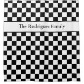 名はっきりした前の市松模様に白黒パターン シャワーカーテン (正面)