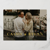 名はっきりした前シンプル1枚の写真に日付を保存 箔招待状 (正面)