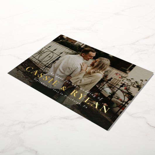 名はっきりした前シンプル1枚の写真に日付を保存 箔招待状 (回転した状態)