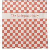 名はっきりした前付き市松模様にテラコッタクリームパターン シャワーカーテン (正面)