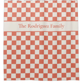 名はっきりした前付き市松模様にテラコッタクリームパターン シャワーカーテン