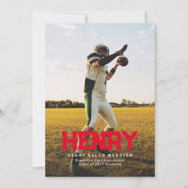 名はっきりした名シンプルスポーティな赤い写真卒業 招待状