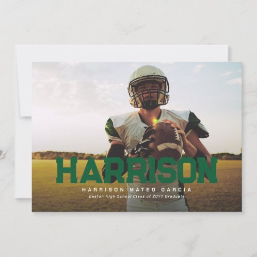 名はっきりした称卒業アスリート写真緑 招待状 (正面)