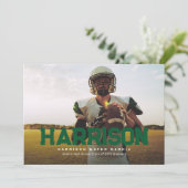 名はっきりした称卒業アスリート写真緑 招待状 (スタンド正面)