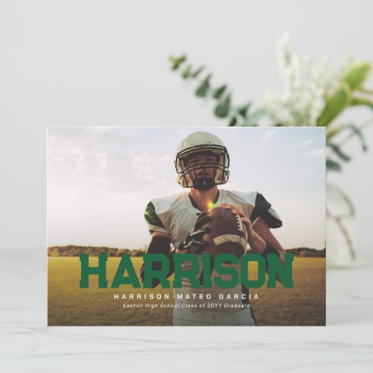 名はっきりした称卒業アスリート写真緑 招待状 (スタンド正面)