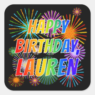 名は"LAUREN"、おもしろいは"ハッピーバースデー" スクエアシール