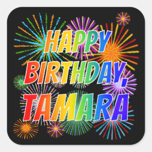 名は「TAMARA」、おもしろいは「ハッピーバースデー」 スクエアシール