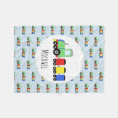 名をもらった子供が付いている男の子の列車パターン フリースブランケット (正面(横))