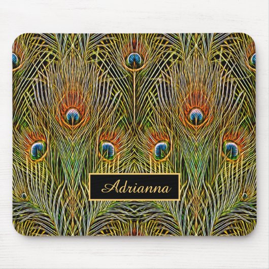 名エレガントスタイリッシュ前の金ゴールド孔雀の羽 マウスパッド (正面)