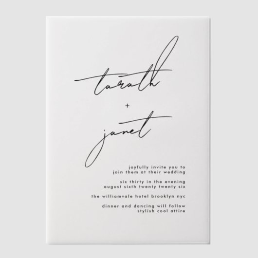 名エレガントスタイリッシュ前結婚名 ベラム紙招待状 (正面)