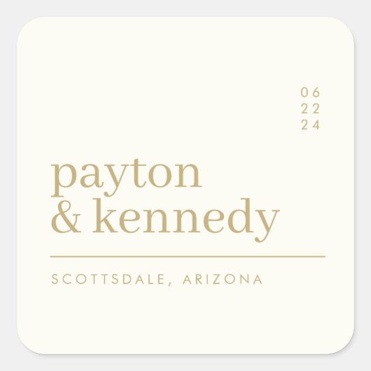 名エレガントパーソナライズされた前の計結婚画イベント スクエアシール (正面)