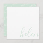 名エレガントパーソナライズされた名カスタムミントグリーン ノートカード (正面/裏面)