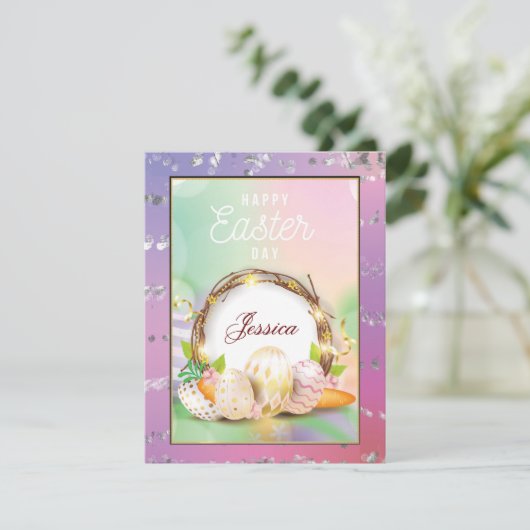 名エレガントパーソナライズされた名ハッピーイースター日 シーズンカード (スタンド正面)