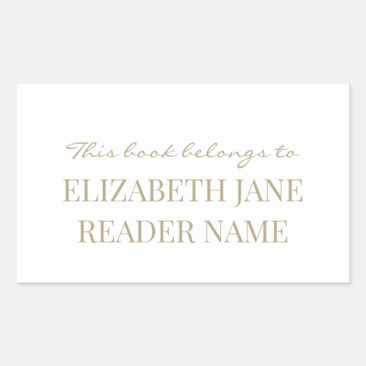 名エレガントパーソナライズされた金ゴールド蔵書票ラベル 長方形シール (正面)