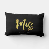 名エレガントフェイク金ゴールド恋しく思黒ストライプい文字 ランバークッション (裏面)