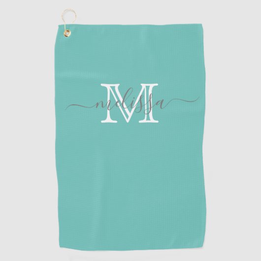名エレガントミニマル名・モノグラムティール（緑がかった色）ゴルフタオル ゴルフタオル (正面)