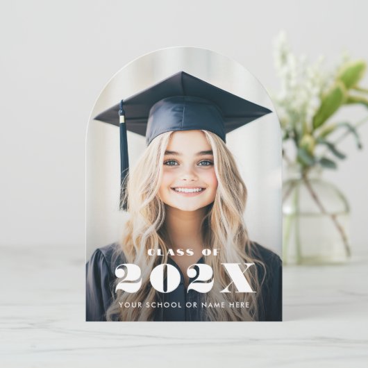 名エレガントモダン称の写真卒業発表 招待状 (スタンド正面)