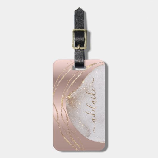 名エレガントモノグラムの称バラ金ゴールドグリッターカスタム ラゲッジタグ (正面縦)