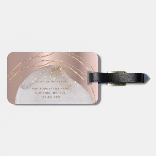 名エレガントモノグラムの称バラ金ゴールドグリッターカスタム ラゲッジタグ (裏面横)