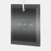 名エレガント前とモノグラムのイニシャル |黒とグレー ガラスオーナメント (正面左)