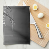 名エレガント前とモノグラムのイニシャル |黒とグレー キッチンタオル (四つ折り)