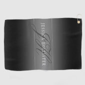 名エレガント前とモノグラムのイニシャル |黒とグレー ゴルフタオル (横)