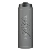 名エレガント前とモノグラムのイニシャル |黒とグレー タンブラー (正面)