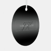 名エレガント前とモノグラムのイニシャル |黒とグレー メタルオーナメント (正面右)