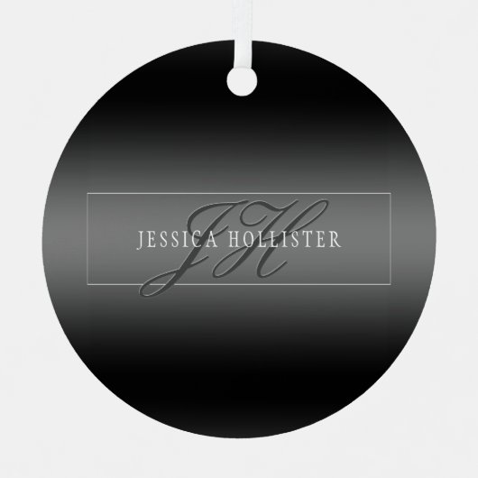 名エレガント前とモノグラムのイニシャル |黒とグレー メタルオーナメント (正面)