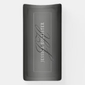 名エレガント前とモノグラムのイニシャル |黒とグレー 横断幕 (縦)