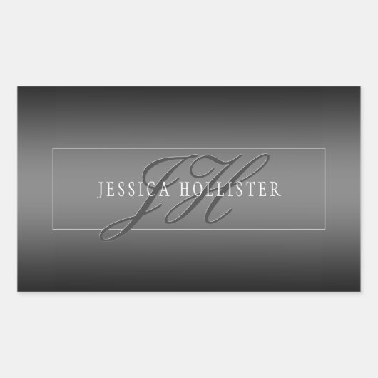 名エレガント前とモノグラムのイニシャル |黒とグレー 長方形シール (正面)