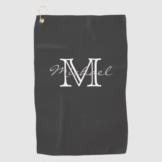 名エレガント前とモミニマルノグラムダークグレー ゴルフタオル (正面)
