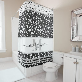 名エレガント前と白モノグラムのと黒 シャワーカーテン
